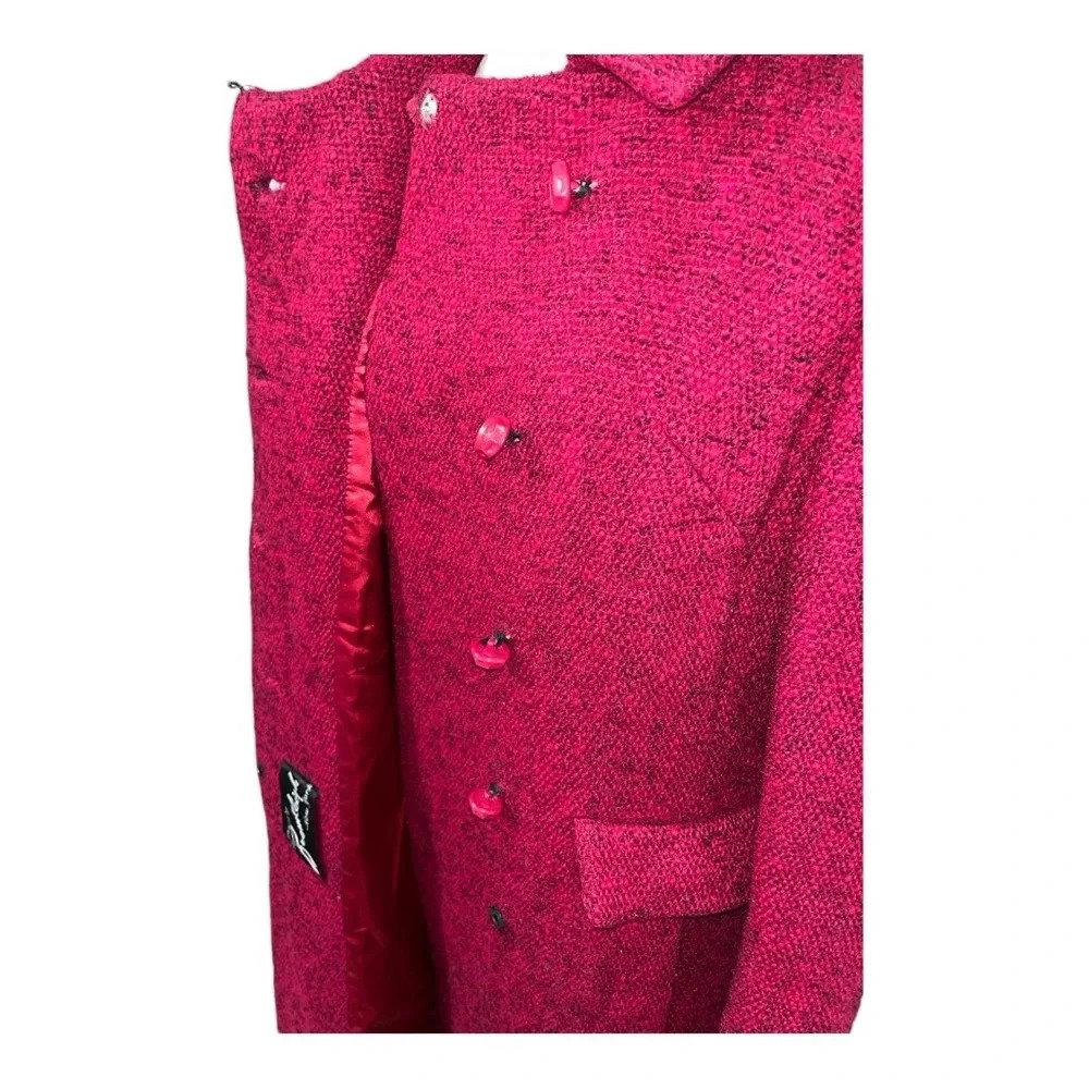 Rare Vintage 1960 Bromleigh NY Wool Boucle Deep 🍷 Double Breasted Coat SZ M - Picture 10 of 14